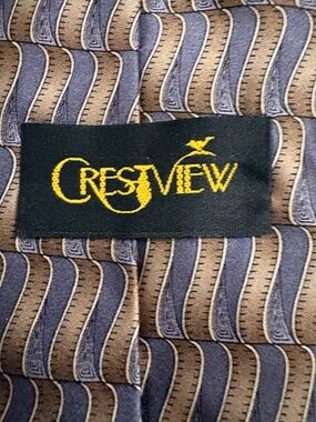 Crestview Collection Vintage Silk Wavy Geometric Jacquard Necktie Blue Gold